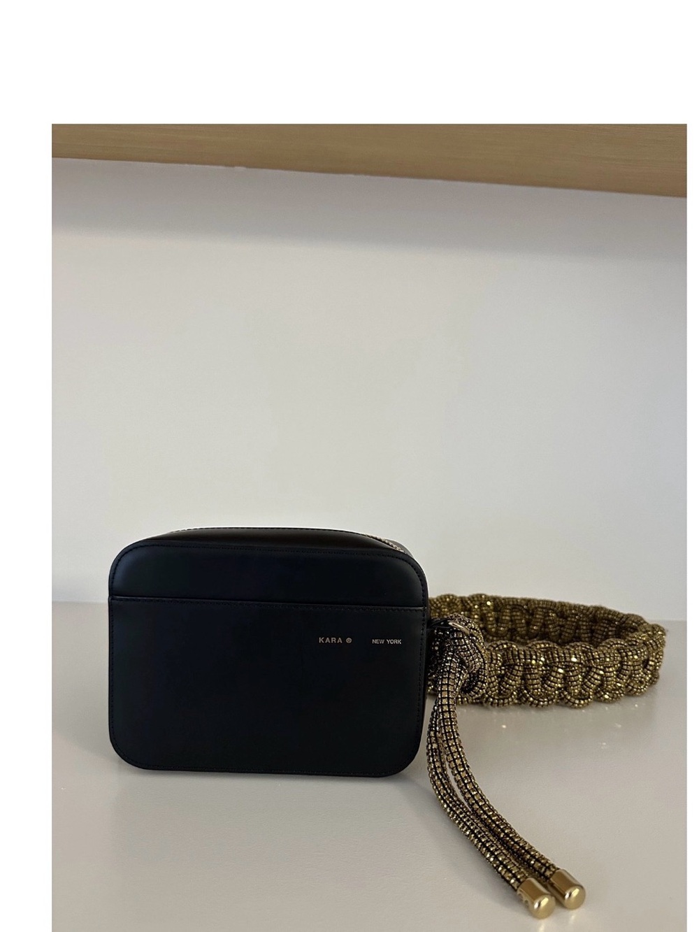 Black Crossbody Camera Bag with Decorative Gold Rope Strap - Picture 8 of 8